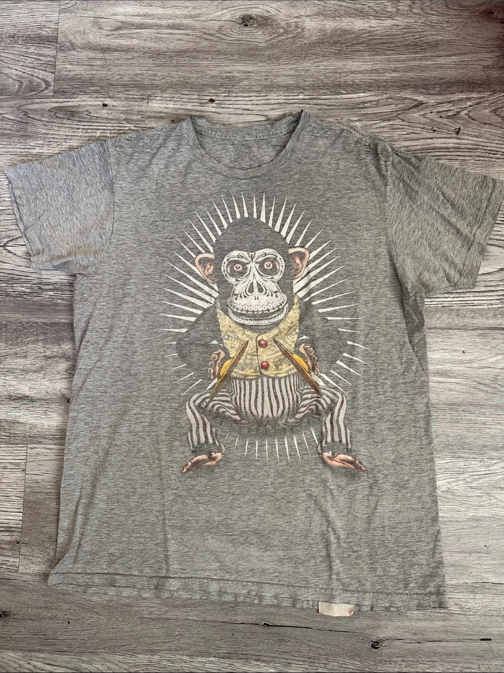 Zumiez Distressed Gray Short Sleeve Graphic Tee with Monkey Illustration